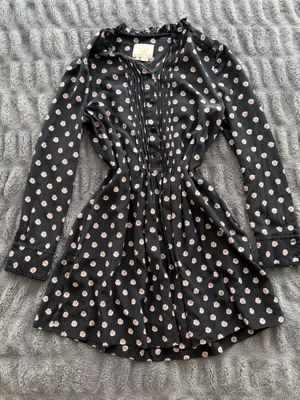 kate spade Black Floral Pintuck Long-Sleeve Dress - Picture 1 of 3